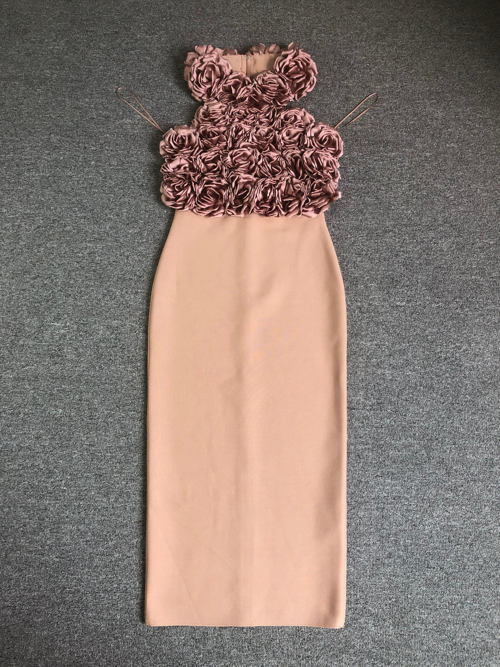 Big Flower Midi Dress-Apricot Color - vevewholesale