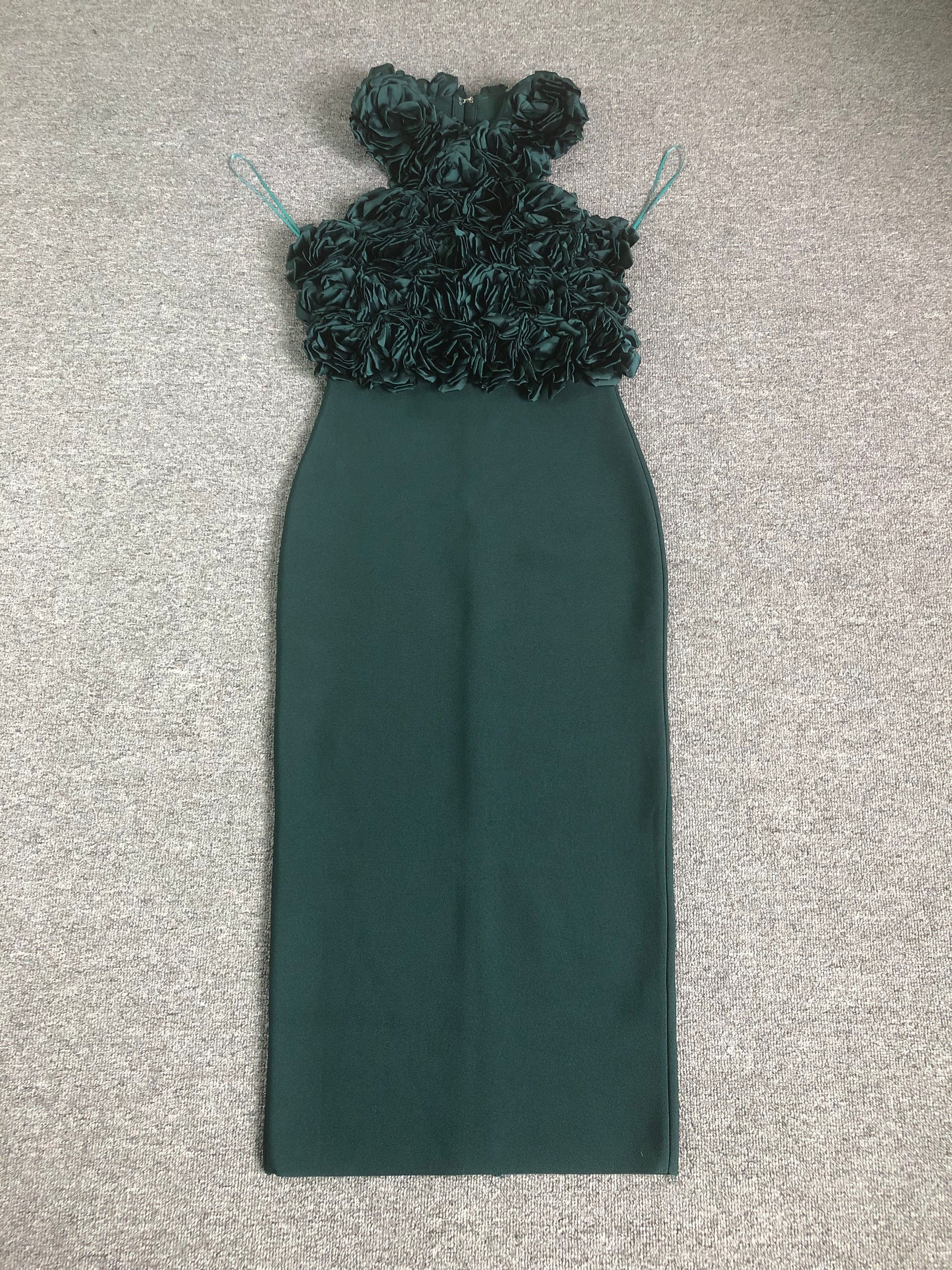 Big Flower Midi Dress-Green - vevewholesale
