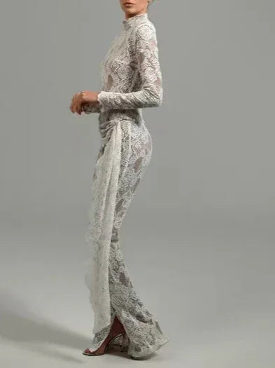 High-Neck Lace Jumpsuit - vevewholesale