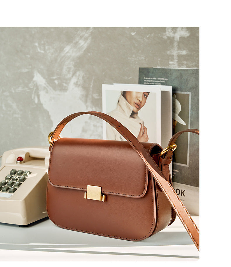 Genuine Leather Shoulder Bag-Baramel Color - vevewholesale