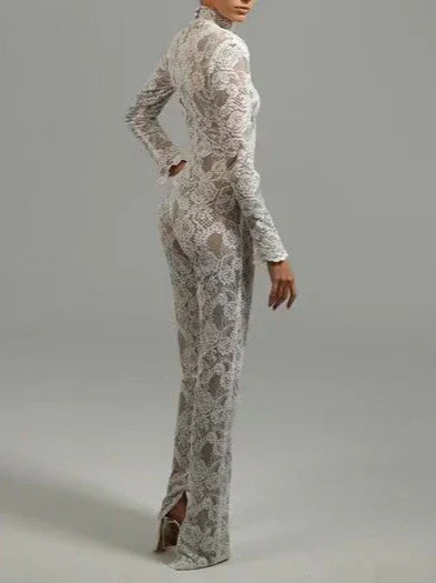 High-Neck Lace Jumpsuit - vevewholesale