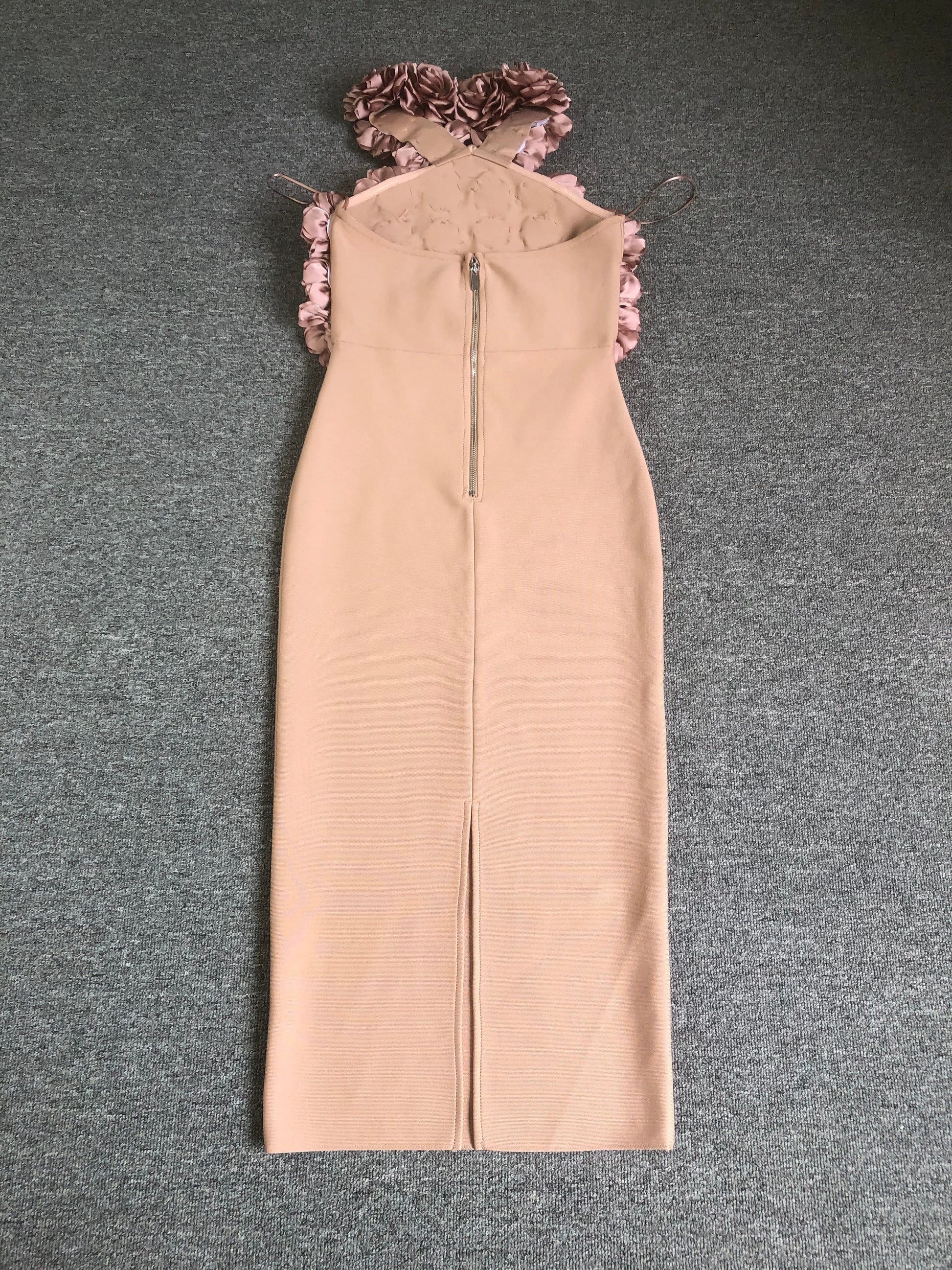 Big Flower Midi Dress-Apricot Color - vevewholesale