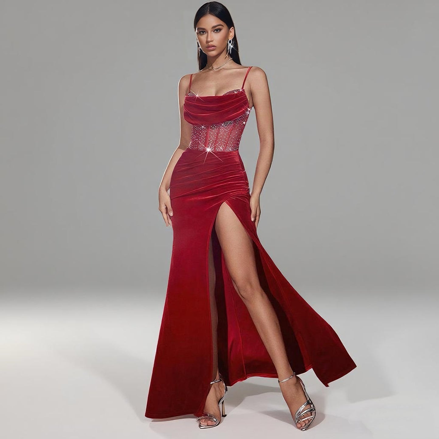Rhinestone Velvet Maxi Dress