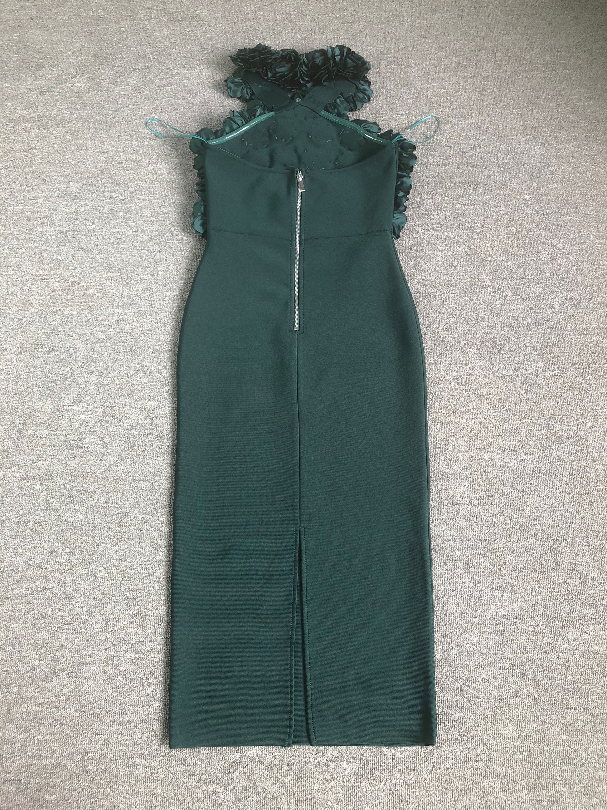 Big Flower Midi Dress-Green - vevewholesale