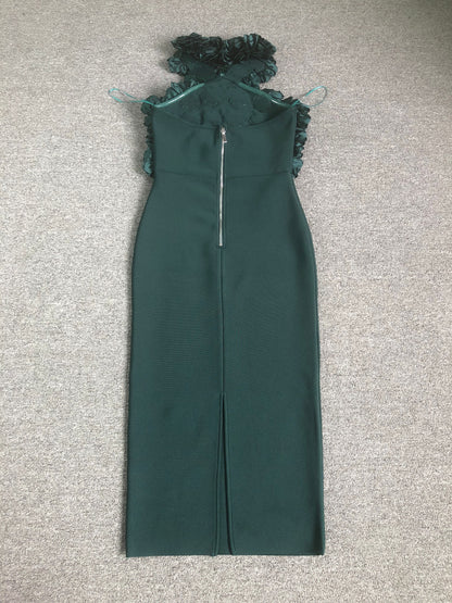 Big Flower Midi Dress-Green - vevewholesale