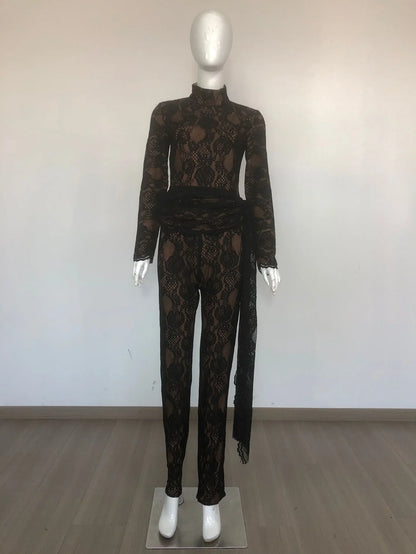 Lace Long Sleeves Jumpsuit - vevewholesale