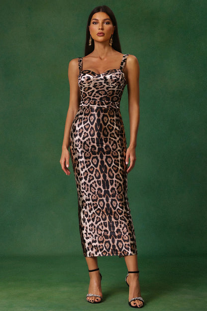 Strapless Halter Leopard Print Long Dress
