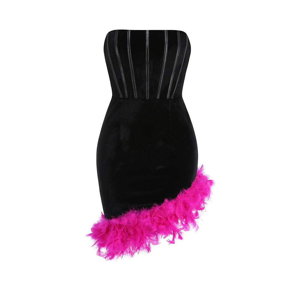 Irregular Feather Mini Dress - vevewholesale