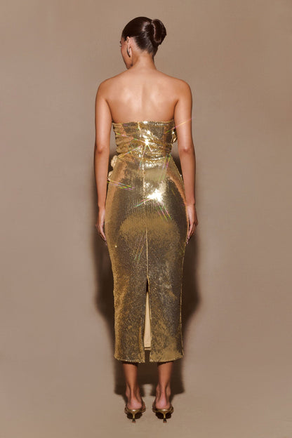 Strapless Sleeveless Sequined Long Dress - vevewholesale