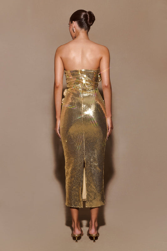 Strapless Sleeveless Sequined Long Dress - vevewholesale