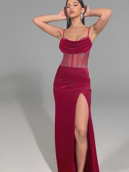 Rhinestone Velvet Maxi Dress