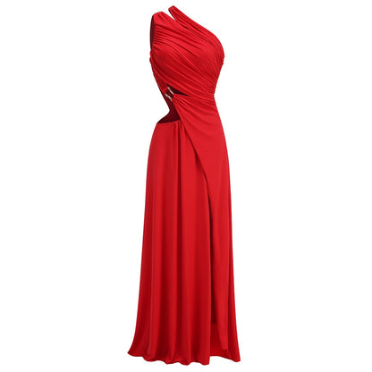 Off Shoulder Irregular Maxi Dress - vevewholesale