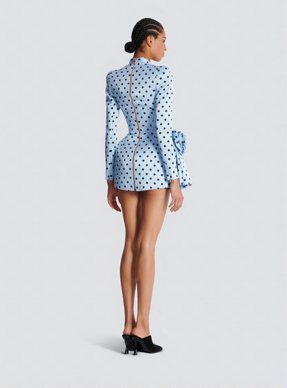 Polka Dot Mini Dress-Blue - vevewholesale
