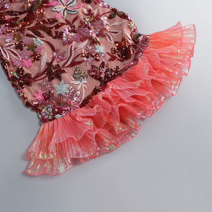Strappy Embroidered Mini Dress-Pink - vevewholesale