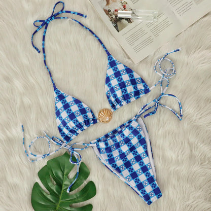 Checkere Printed Shell Pearl Swimswear - vevewholesale