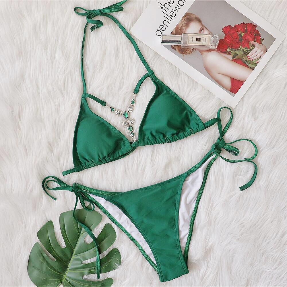 Hollowed-Out Diamond Lace-Up Bikini - vevewholesale