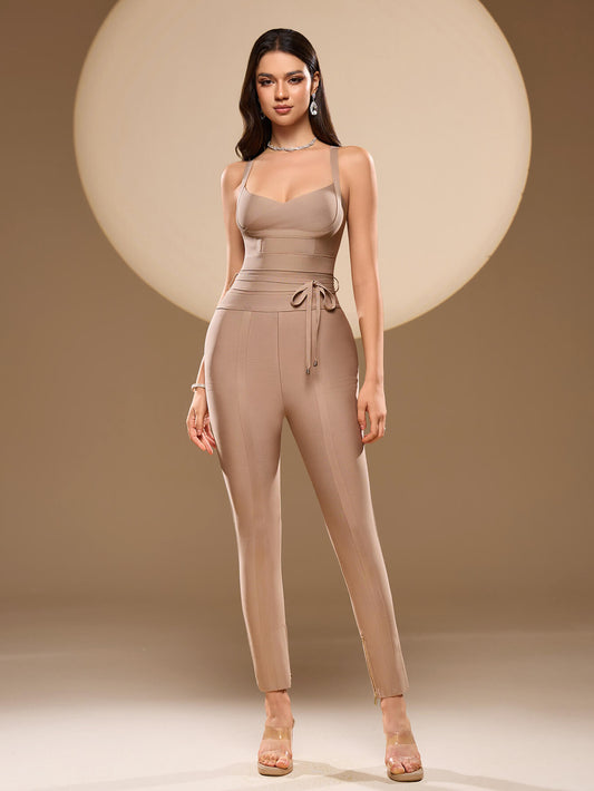 Aleah Bandage Jumpsuit-Camel