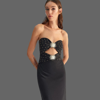 Strapless Metal Accessory Bandage Dress