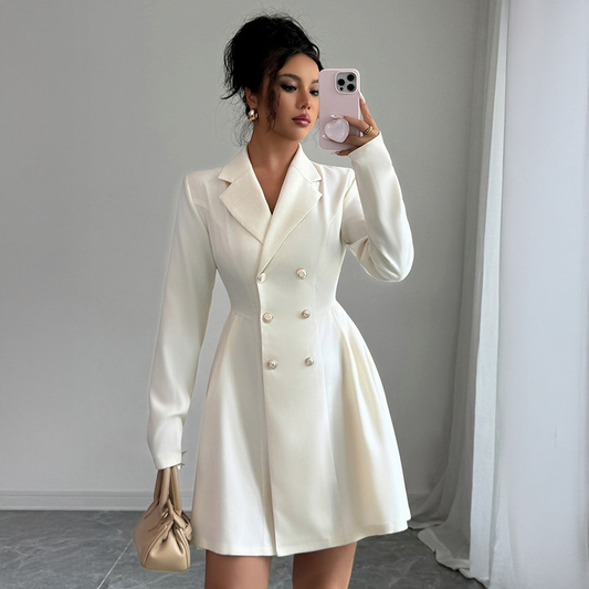 Button Long-Sleeved Midi Dress