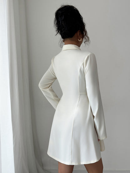 Button Long-Sleeved Midi Dress