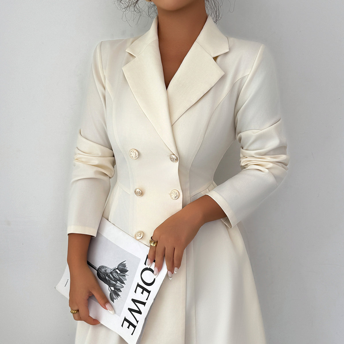 Button Long-Sleeved Midi Dress