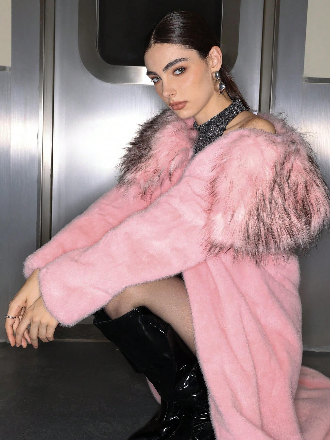 Abrigo largo de piel tipo cárdigan