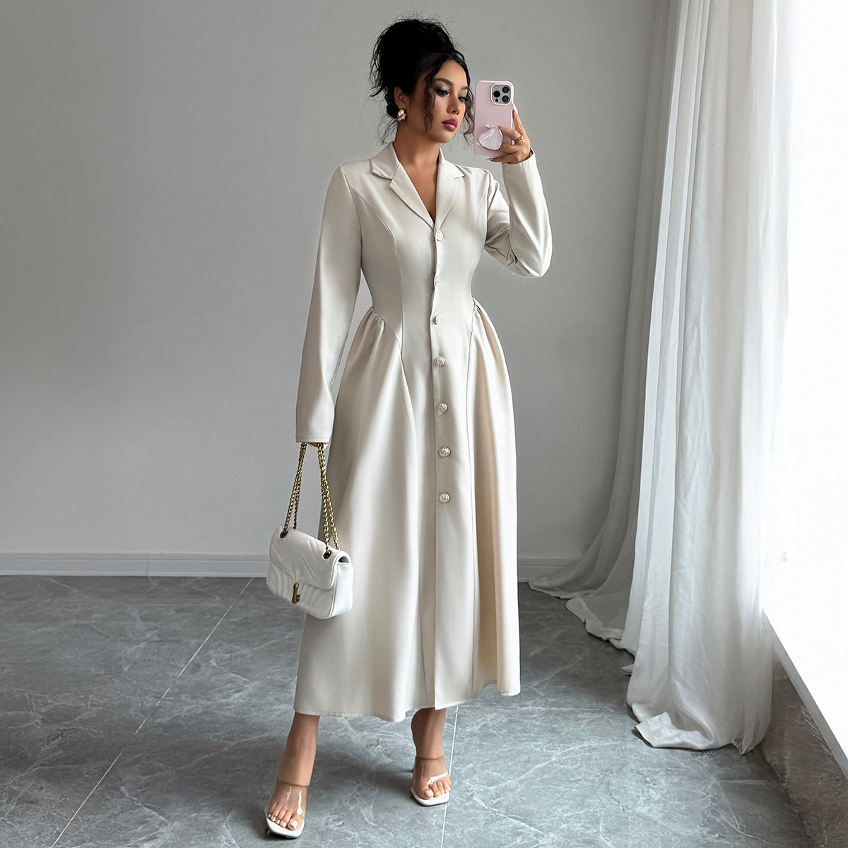 Deep V-neck Long-Sleeved Autumn And Winter Long Dress