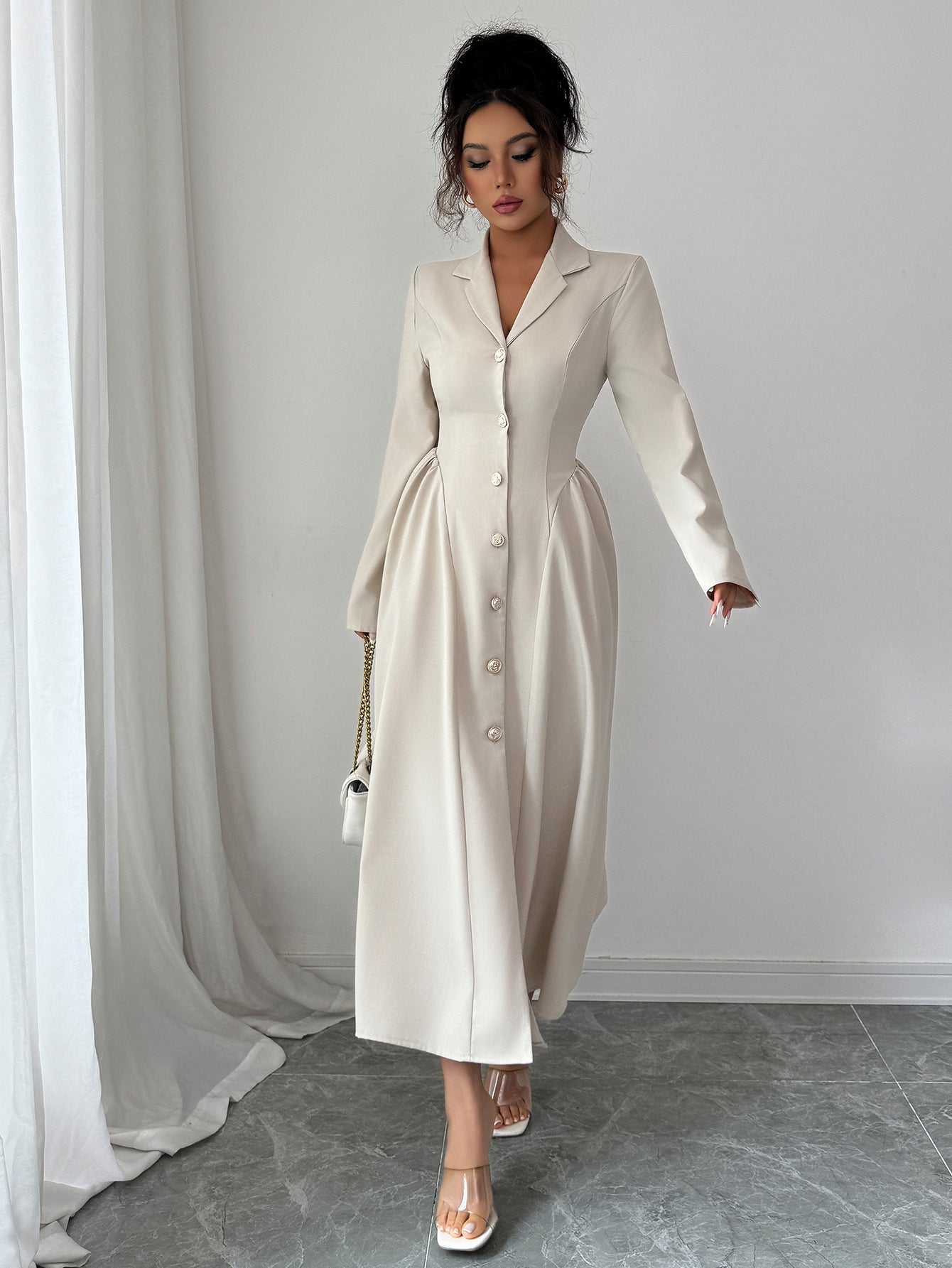 Deep V-neck Long-Sleeved Autumn And Winter Long Dress