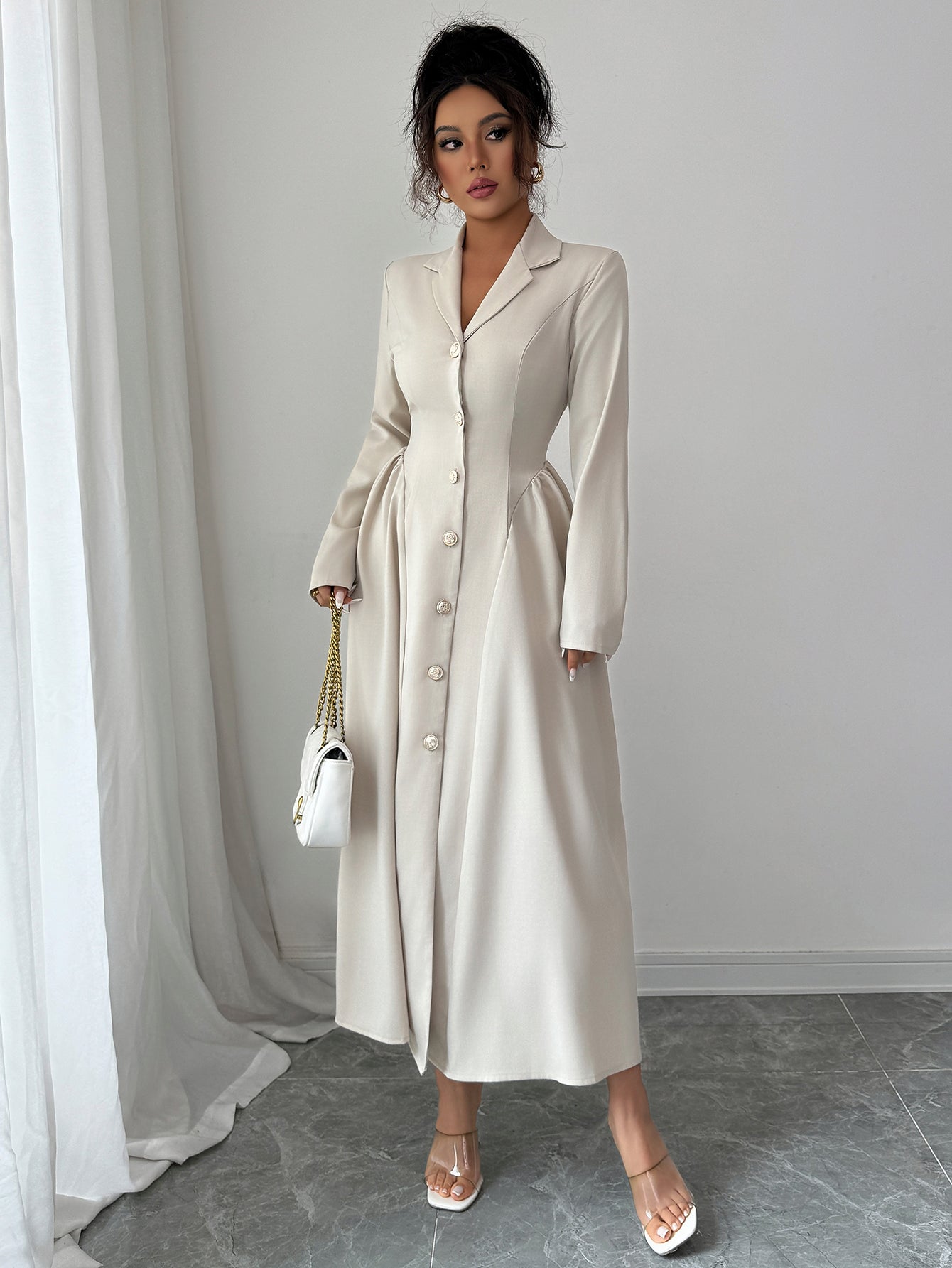 Deep V-neck Long-Sleeved Autumn And Winter Long Dress