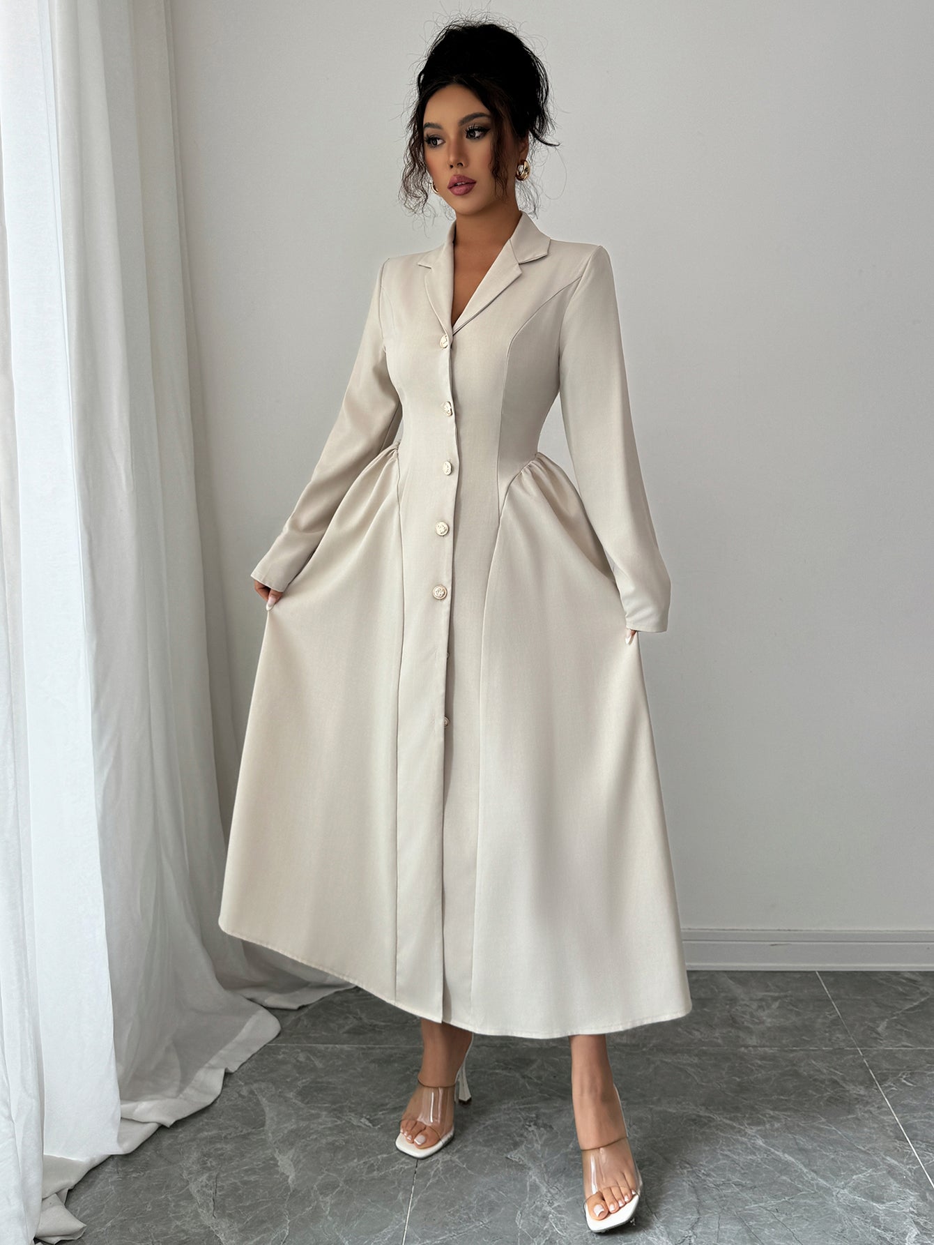 Deep V-neck Long-Sleeved Autumn And Winter Long Dress