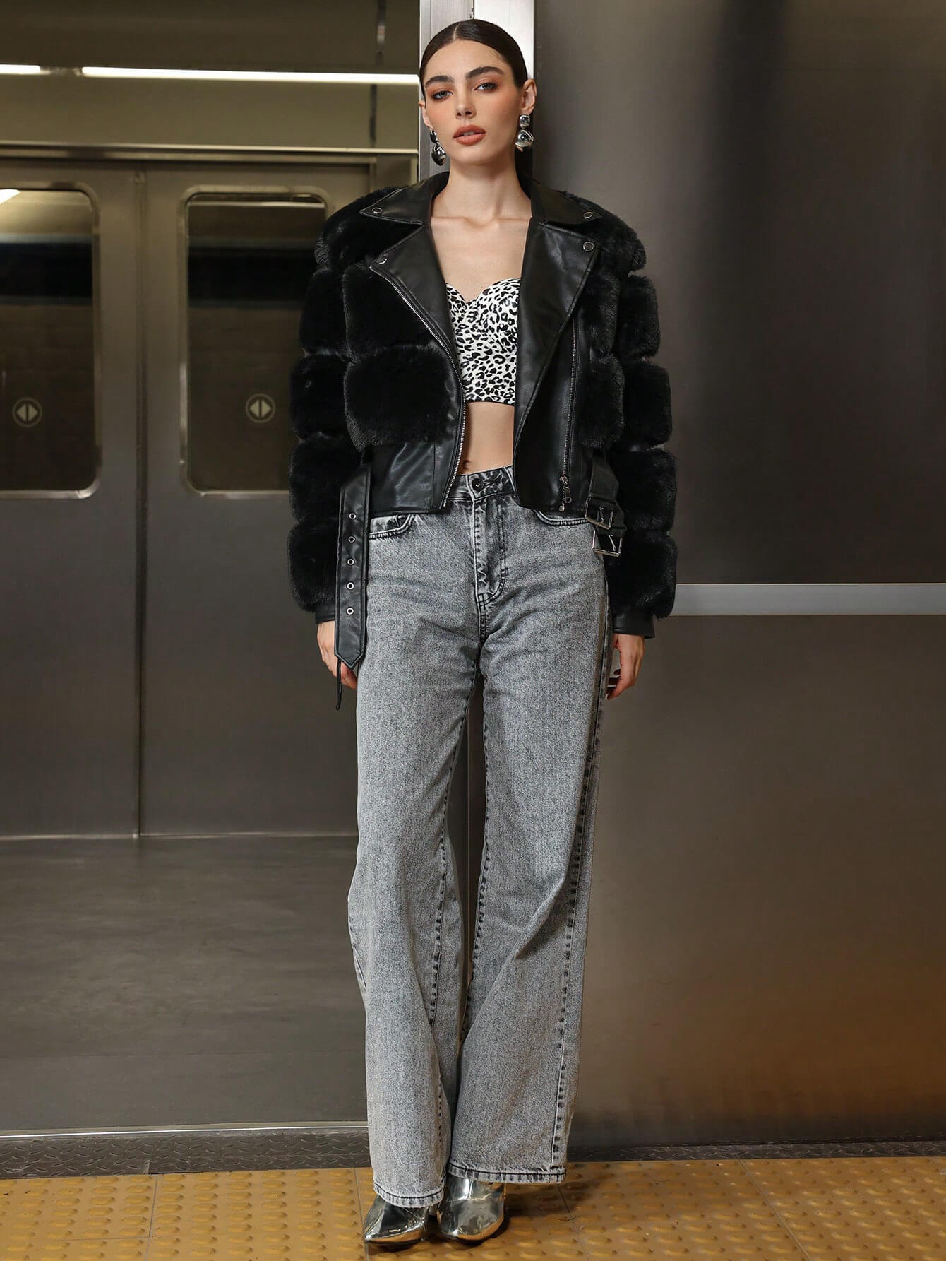 Abrigo casual de piel sintética