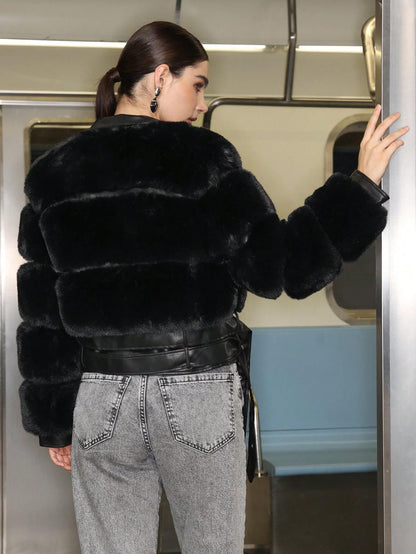 Abrigo casual de piel sintética