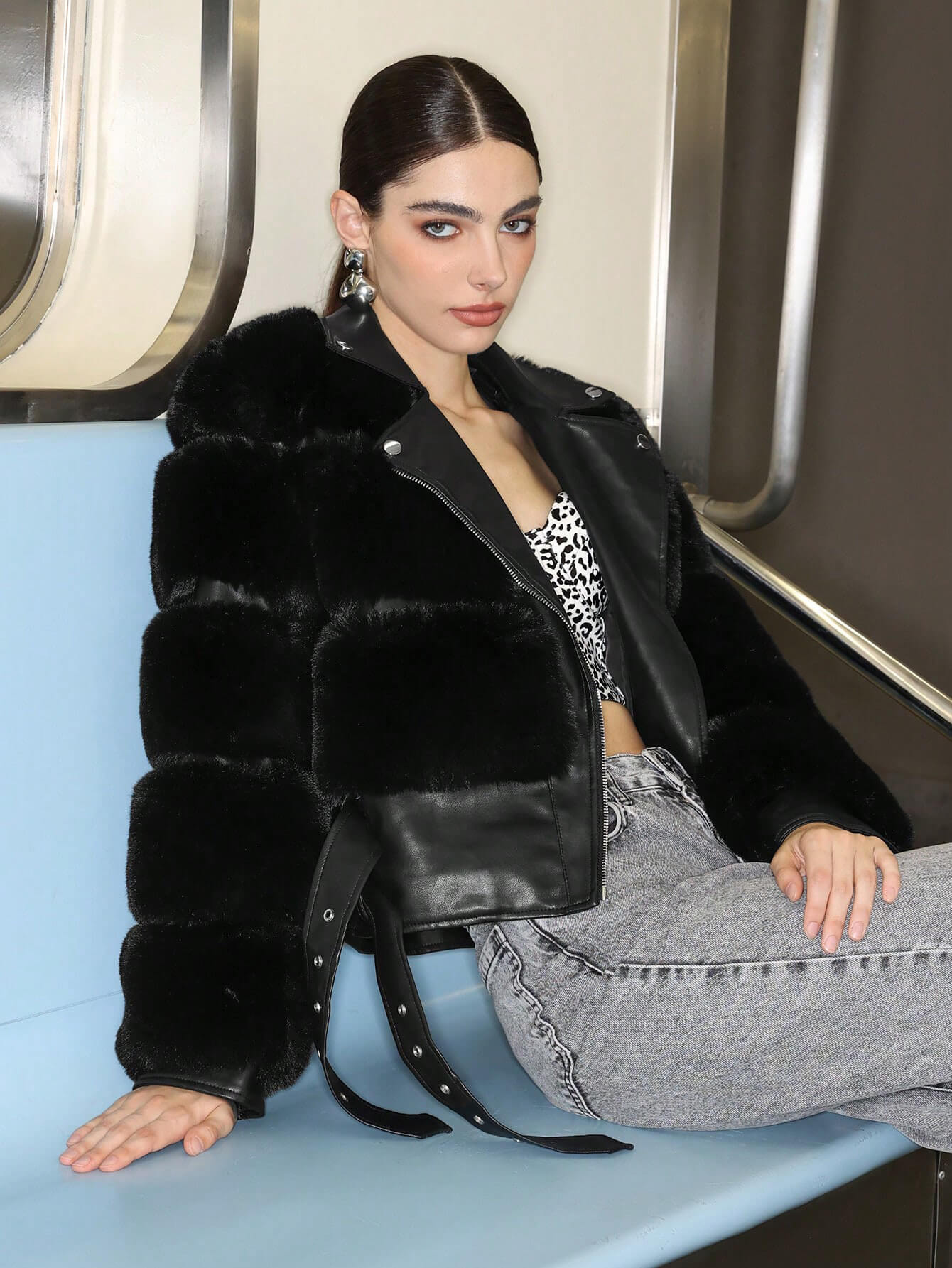 Abrigo casual de piel sintética