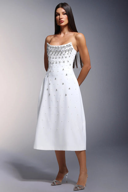 Strapless Rhinestone Long Dress - vevewholesale