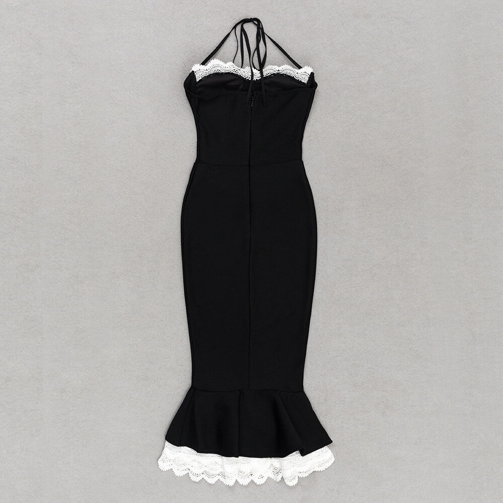 Vestido midi con cola de pez y escote halter
