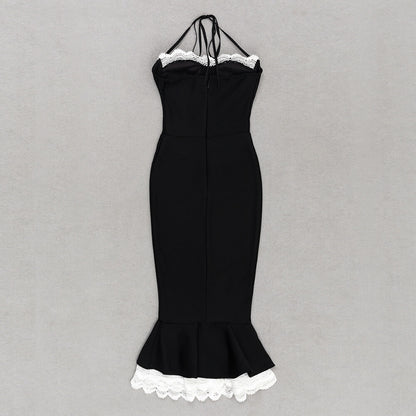 Vestido midi con cola de pez y escote halter