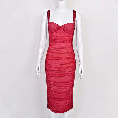 Vestido midi con cuello halter y vendaje