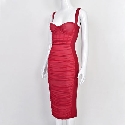 Vestido midi con cuello halter y vendaje