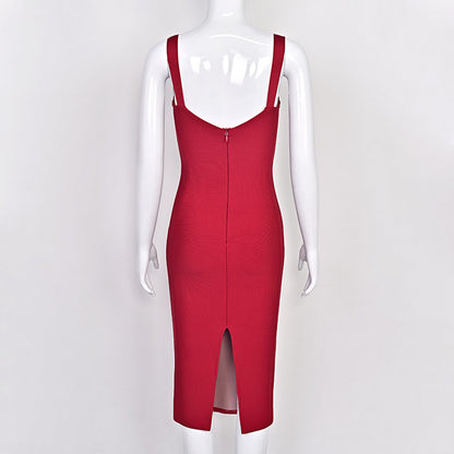 Vestido midi con cuello halter y vendaje