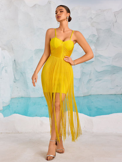 Robe bandage dos nu à franges