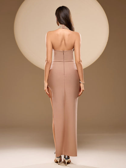 Handmade Pearl Slit Bandage Dress