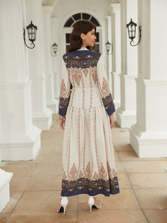 long Seeved Modest Printed Long Dress