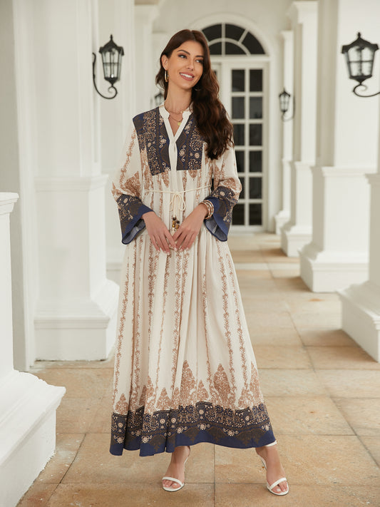 long Seeved Modest Printed Long Dress