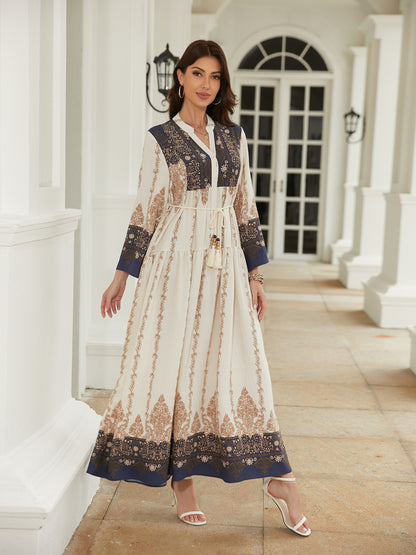 long Seeved Modest Printed Long Dress