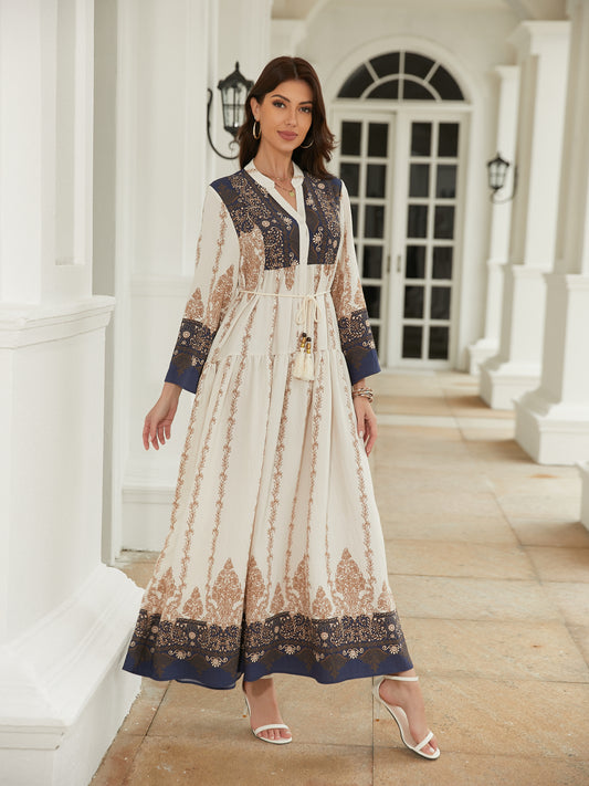 long Seeved Modest Printed Long Dress