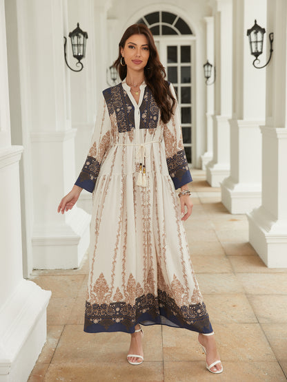 long Seeved Modest Printed Long Dress