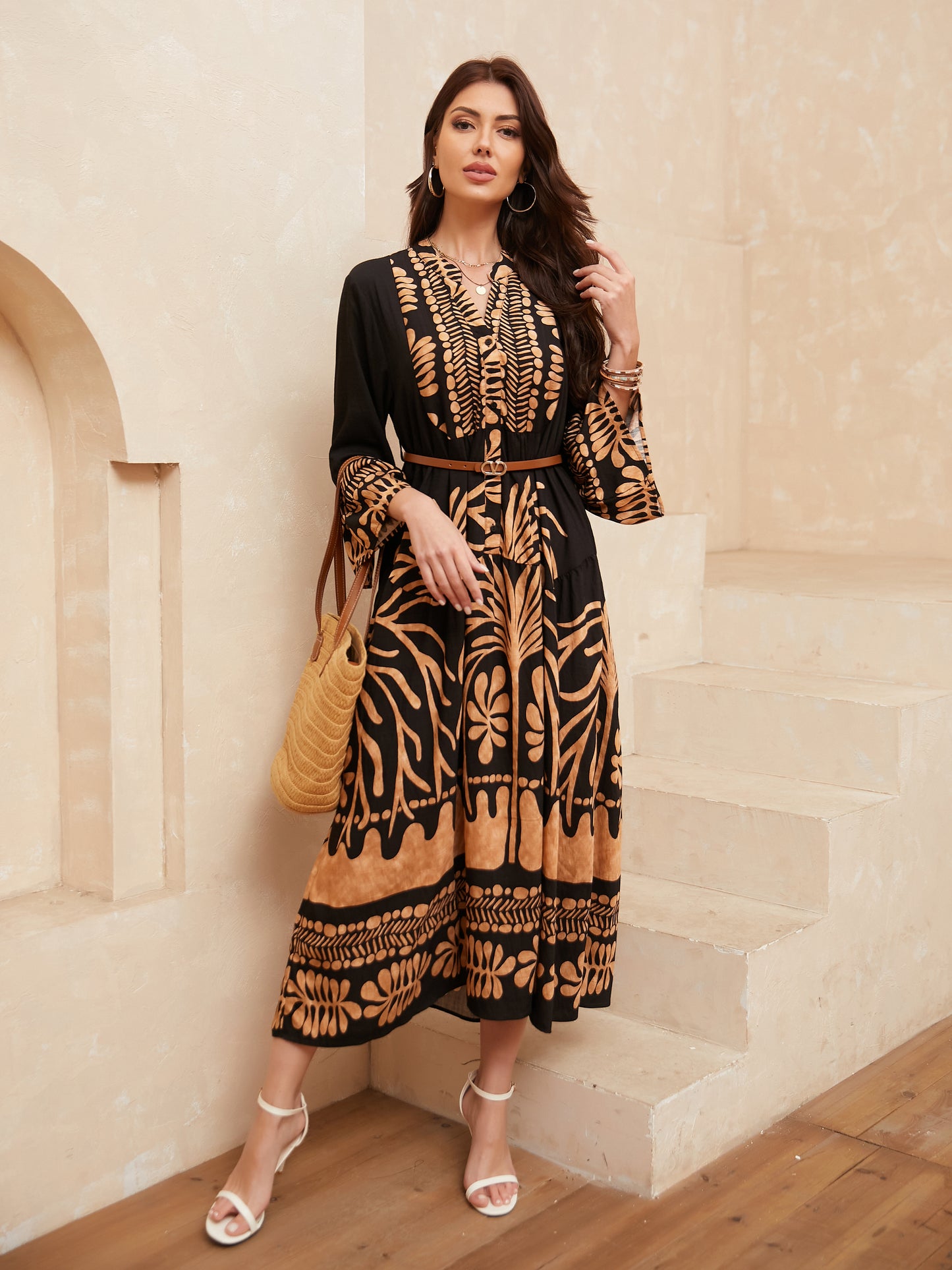 Long Sleeved Fashion Printed Dress