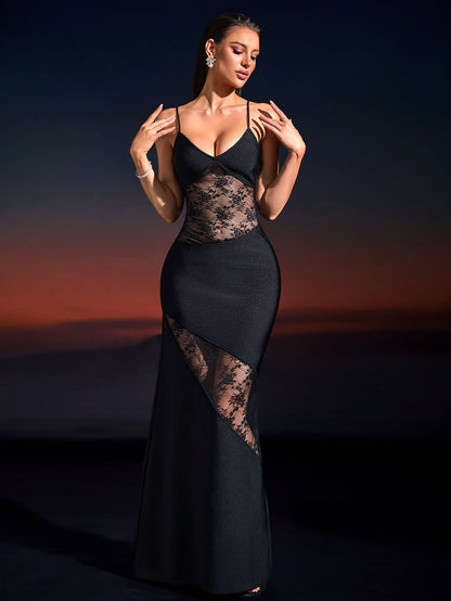 Lace-Stitched Backless Bandage Dress