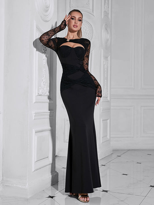 Long-Sleeved Cut-Out Long Dress