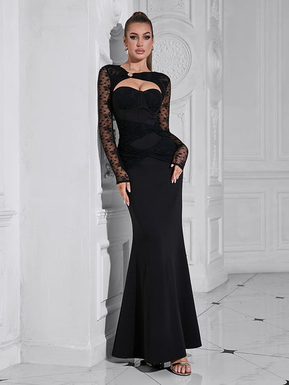 Long-Sleeved Cut-Out Long Dress